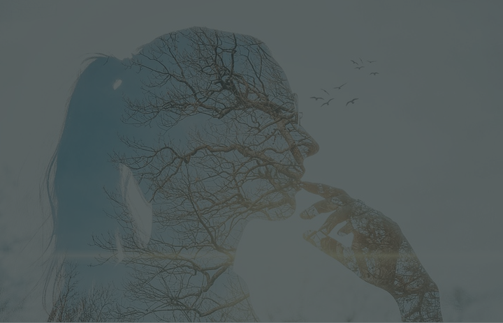 figură umană transparentă peste fundal cu copaci